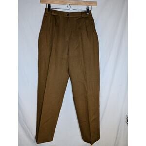 Vintage Womens Tapered Pleated Mocha Brown High Waisted Wool Pants Trousers 8